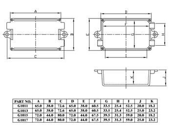 behuizingen met montagegaten en kabeluitsparingen - zwart 65 x 38 x 27mm - g1013