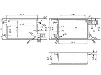 behuizingen met montagegaten en kabeluitsparingen - zwart 82 x 57 x 31.5mm - g1019