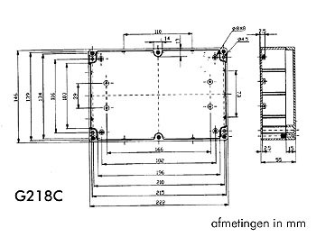 behuizing in polycarbonaat - lichtgrijs met doorschijnend deksel 220 x 146 x 55mm - g218c