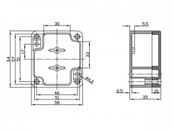 waterbestendige abs behuizing - donkergrijs 64 x 58 x 35mm - g302