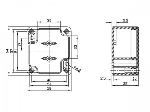 waterbestendige abs behuizing - donkergrijs 64 x 58 x 35mm - g302