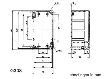 waterbestendige abs-behuizing - donkergrijs 115 x 65 x 55mm - g308