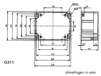 waterbestendige abs-behuizing - donkergrijs 115 x 90 x 55mm - g311