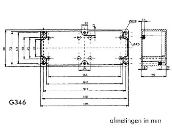 waterbestendige abs-behuizing - donkergrijs 195 x 80 x 55mm - g346