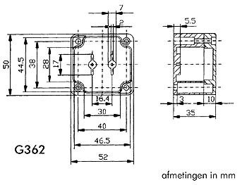 waterbestendige abs-behuizing - donkergrijs 52 x 50 x 35mm - g362