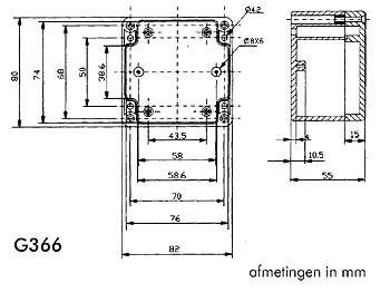 waterbestendige abs-behuizing - donkergrijs 82 x 80 x 55mm - g366