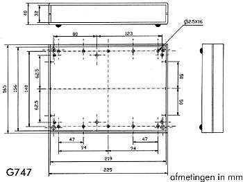 brandvertragende behuizing - lichtgrijs met zwarte eindpanelen 225 x 165 x 40mm - g747