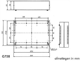 brandvertragende behuizing - lichtgrijs met zwarte eindpanelen 260 x 180 x 65mm - g758