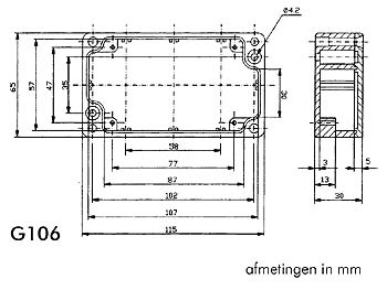 waterdichte aluminium behuizing - 115 x 65 x 30mm - g106