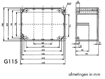 waterdichte aluminium behuizing - 148 x 108 x 75mm - g115