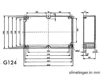 waterdichte aluminium behuizing - 222 x 146 x 55mm - g124