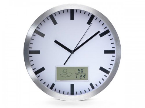 aluminium wandklok met lcd-display en thermometer, hygrometer & weersvoorspelling - Ø 25 cm - wc100