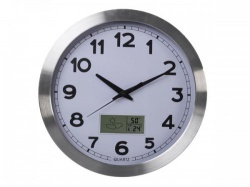 aluminium wandklok met lcd-display en thermometer, hygrometer & weersvoorspelling - Ø 35 cm - wc102