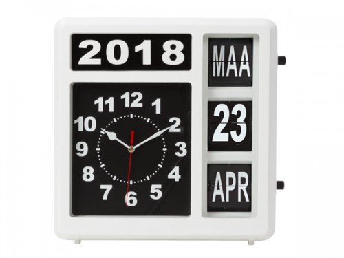 flipover wandklok met kalender - 31 x 31 cm - nederlands - wc106