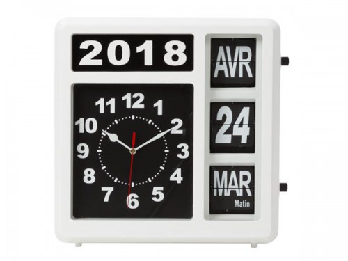 flipover wandklok met kalender - 31 x 31 cm - frans - wc107