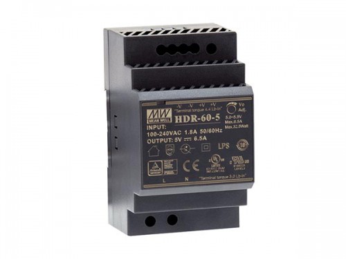 industrial din rail power supply - single output - 32.5 w - 5 v - 6.5 a - hdr-60-5