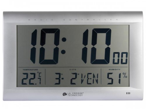 dcf-wandklok met kalender, vochtigheid, temperatuur en alarm - ws8009