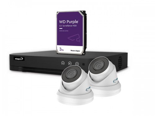 4 mp ip-videobewakingsset - 4-kanaals nvr-recorder - 2 x witte ip dome-camera - 3 tb hd - kabels - cctvprom22w