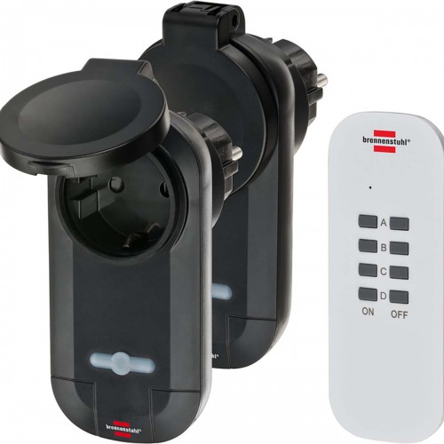Draadloze Schakelaarset RC CE1 0201, 2 draadloze Stopcontacten (buiten IP44, met handzender en hogere contactbescherming) Zwart - bn-1507030