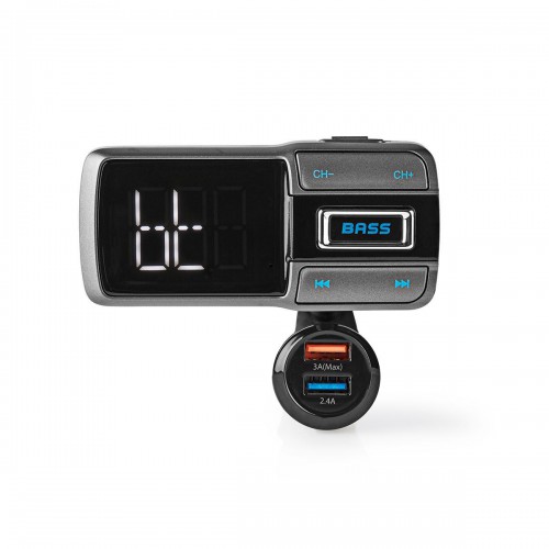 FM-Audiotransmitter voor Auto | Zwanenhals | Handsfree bellen | 2.0 " | LED-Scherm | Bluetooth® | QC 3.0 / 5.0 V DC / 2.4 A | Snelladen | Bass boost | Google Assistant / Siri | Grijs / Zwart - catr101bk