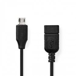 USB Micro-B Adapter | USB 2.0 | USB Micro-B Male | USB-A Female | 480 Mbps | 0.20 m | Plat | Vernikkeld | PVC | Zwart | Polybag - ccgp60515bk02