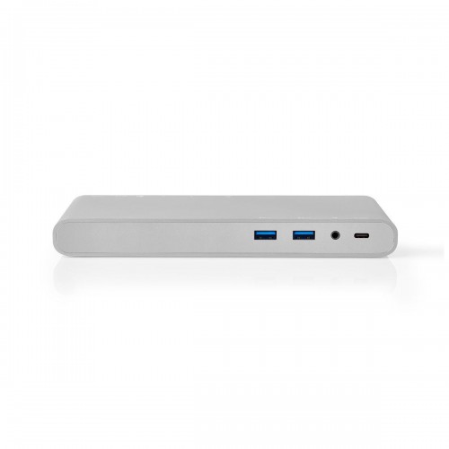 USB Docking Station | USB 3.2 Gen 1 | USB-C™ Male | DisplayPort Female / HDMI™ Female / RJ45 Female / VGA Female 15p / 2x 3,5 mm Female / 2x USB-C™ / 4x USB-A | 0.20 m | Rond | Vernikkeld | Gevlochten / Nylon | Wit | Window Box met Euro Lock - cctb64991al02