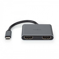 USB-C™ Adapter | USB 3.2 Gen 1 | USB-C™ Male | 2x HDMI™ | 4K@30Hz | 0.10 m | Rond | Vernikkeld | PVC | Zwart | Doos - ccgb64670bk01