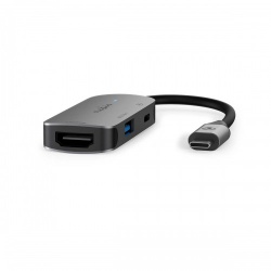 USB Multi-Port Adapter | USB 3.2 Gen 1 | USB-C™ Male | HDMI™ Output / USB-A Female / USB-C™ Female | 0.10 m | Rond | Vernikkeld | PVC | Grijs | Doos - ccgb64230gy01