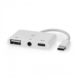 USB Multi-Port Adapter | USB 2.0 | USB-C™ Female | USB-A Female / USB-C™ Female / 3,5 mm Female | 480 Mbps | Rond | Vernikkeld | PVC | Wit | Doos - ccgb64790wt01