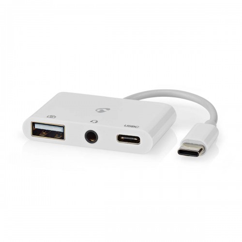 USB Multi-Port Adapter | USB 2.0 | USB-C™ Female | USB-A Female / USB-C™ Female / 3,5 mm Female | 480 Mbps | Rond | Vernikkeld | PVC | Wit | Doos - ccgb64790wt01