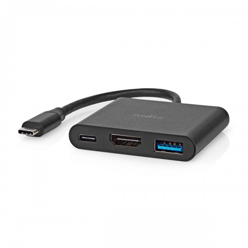 USB Multi-Port Adapter | USB 3.2 Gen 1 | USB-C™ Male | HDMI™ Output / USB-A Female / USB-C™ Female | 5 Gbps | 0.10 m | Rond | Vernikkeld | PVC | Zwart | Doos - ccgb64770bk01