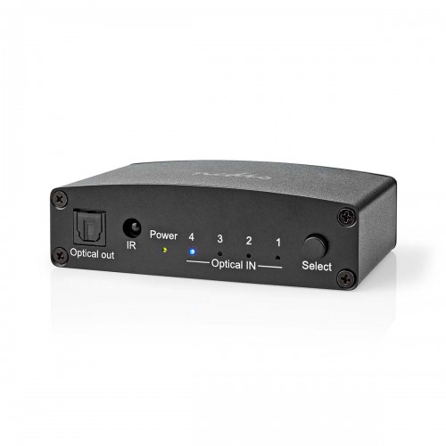 Digitale Audio-Switch | 4-wegs | Input: DC Power / 4x TosLink | Output: TosLink Female | Afstandsbediening / Drukknop / Manueel | Metaal | Zwart - aswi2514bk