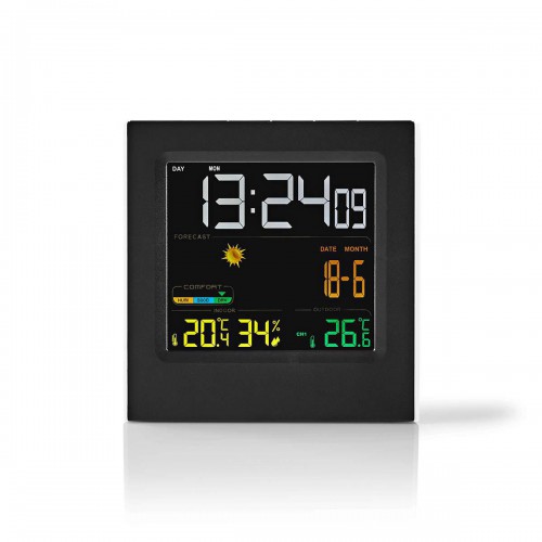 Weerstation | Binnen & Buiten | Inclusief draadloze weersensor | Weersvoorspelling | Tijdweergave | LED-Scherm | Wekkerfunctie - west404bk