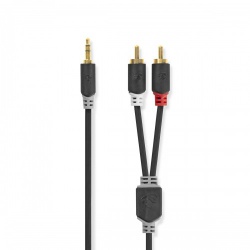 Stereo-Audiokabel | 3,5 mm Male | 2x RCA Male | Verguld | 1.00 m | Rond | Antraciet | Doos - cabw22200at10