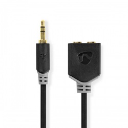 Stereo-Audiokabel | 3,5 mm Male | 2x 3,5 mm Female | Verguld | 0.20 m | Rond | Antraciet | Doos - cabw22100at02