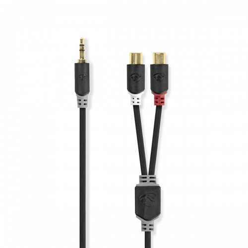 Stereo-Audiokabel | 3,5 mm Male | 2x RCA Female | Verguld | 0.20 m | Rond | Antraciet | Doos - cabw22250at02
