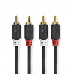 Stereo-Audiokabel | 2x RCA Male | 2x RCA Male | Verguld | 1.00 m | Rond | Antraciet | Doos - cabw24200at10