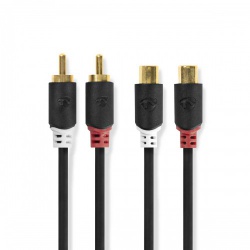 Stereo-Audiokabel | 2x RCA Male | 2x RCA Female | Verguld | 2.00 m | Rond | Antraciet | Doos - cabw24205at20