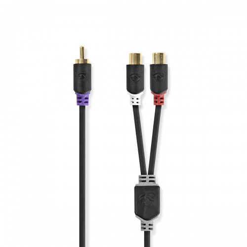 Subwoofer-Kabel | RCA Male | 2x RCA Female | Verguld | 0.20 m | Rond | 4.0 mm | Antraciet | Doos - cabw24010at02