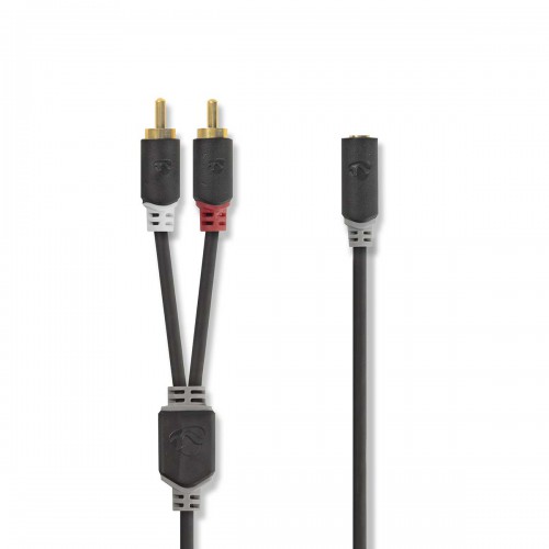 Stereo-Audiokabel | 2x RCA Male | 3,5 mm Female | Verguld | 0.20 m | Rond | Antraciet | Doos - cabw22255at02