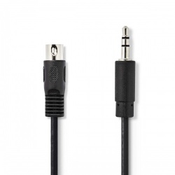 DIN-Audiokabel | DIN 5-Pins Male | 3,5 mm Male | Vernikkeld | 2.00 m | Rond | PVC | Zwart | Envelop - cagp20100bk20