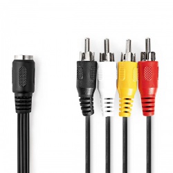 DIN-Audiokabel | DIN 5-Pins Female | 4x RCA Male | Vernikkeld | 0.20 m | Rond | PVC | Zwart | Envelop - cagp20475bk02