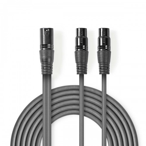 Gebalanceerde Audiokabel | XLR 3-Pins Male | 2x XLR 3-Pins Female | Vernikkeld | 1.50 m | Rond | PVC | Donkergrijs | Kartonnen Sleeve - coth15025gy15