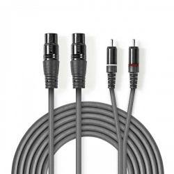 Gebalanceerde Audiokabel | 2x XLR 3-Pins Female | 2x RCA Male | Vernikkeld | 3.00 m | Rond | PVC | Donkergrijs | Kartonnen Sleeve - coth15230gy30