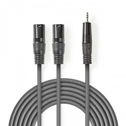 Gebalanceerde Audiokabel | 2x XLR 3-Pins Male | 3,5 mm Male | Vernikkeld | 1.50 m | Rond | PVC | Donkergrijs | Kartonnen Sleeve - coth15310gy15
