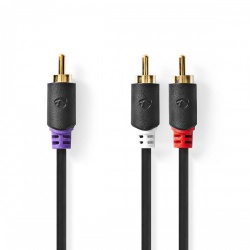 Subwoofer-Kabel | RCA Male | 2x RCA Male | Verguld | 3.00 m | Rond | 4.0 mm | Antraciet | Doos - cabw24000at30