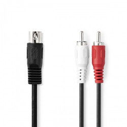 DIN-Audiokabel | DIN 5-Pins Male | 2x RCA Male | Vernikkeld | 1.00 m | Rond | PVC | Zwart | Label - cagl20200bk10