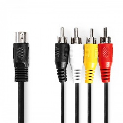 DIN-Audiokabel | DIN 5-Pins Male | 4x RCA Male | Vernikkeld | 1.00 m | Rond | PVC | Zwart | Label - cagl20400bk10