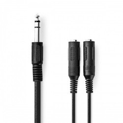 Stereo-Audiokabel | 6,35 mm Male | 2x 6,35 mm Female | Vernikkeld | 0.20 m | Rond | Zwart | Doos - cagb23110bk02