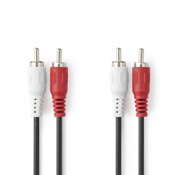 Stereo-Audiokabel | 2x RCA Male | 2x RCA Male | Vernikkeld | 10.0 m | Rond | Rood / Wit | Label - cagl24200bk100